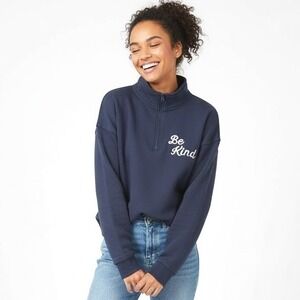 Grayson Threads Pullover Sweatshirt S Blue 1/2 Zip Casual Be Kind Cozy Ribbed‎